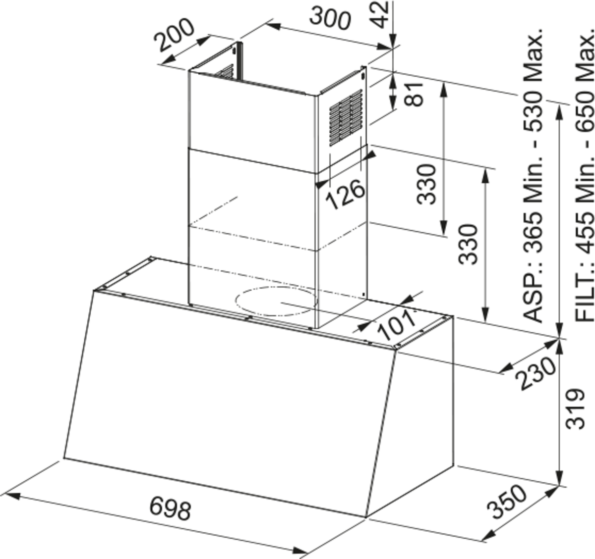 Franke FCO 70 ON/G 70cm Nero Rustik Davlumbaz