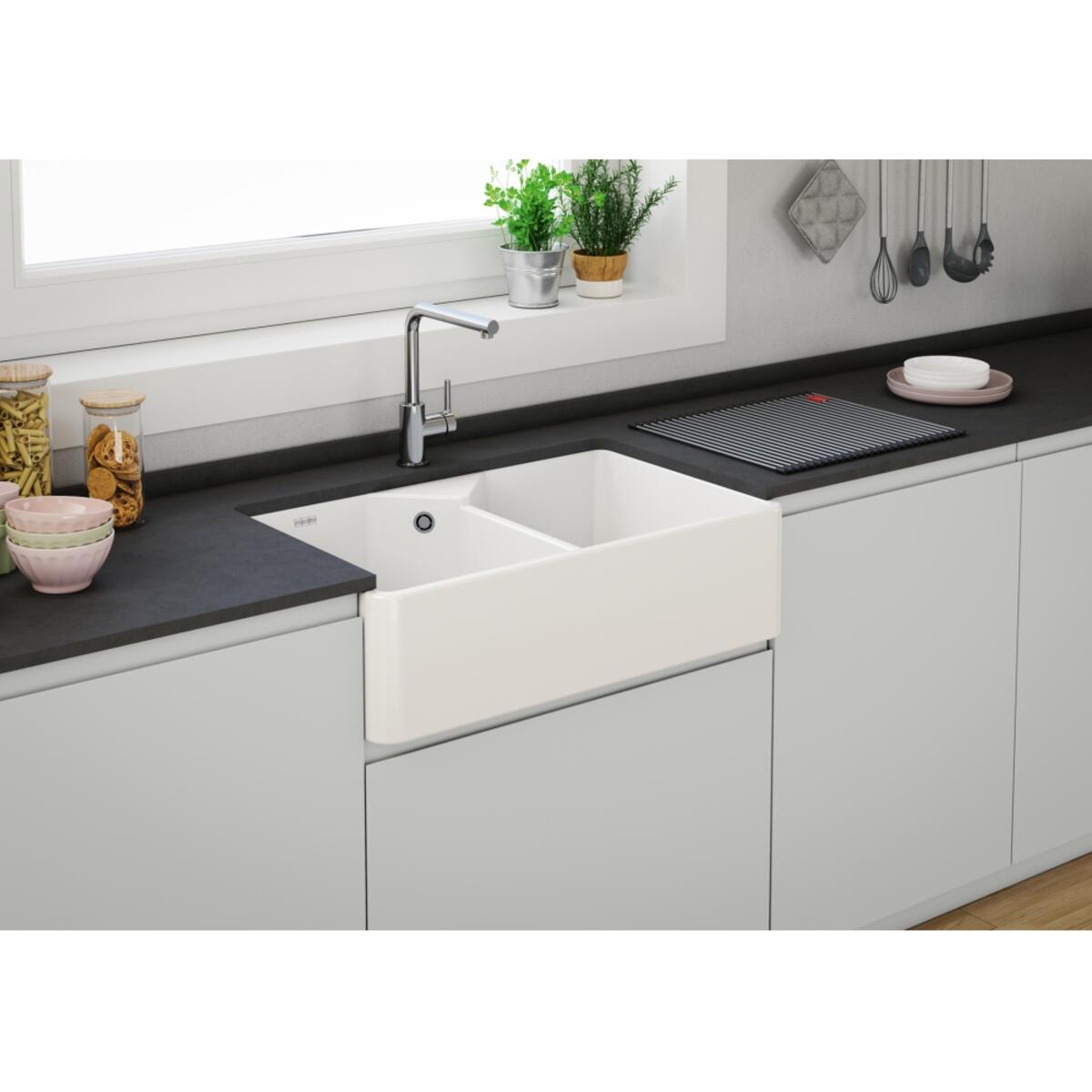 Franke BFK 72036-36 Parlak Beyaz Tezgah Altı, Tezgaha Sıfır yada Çıkıntılı Seramik Evye