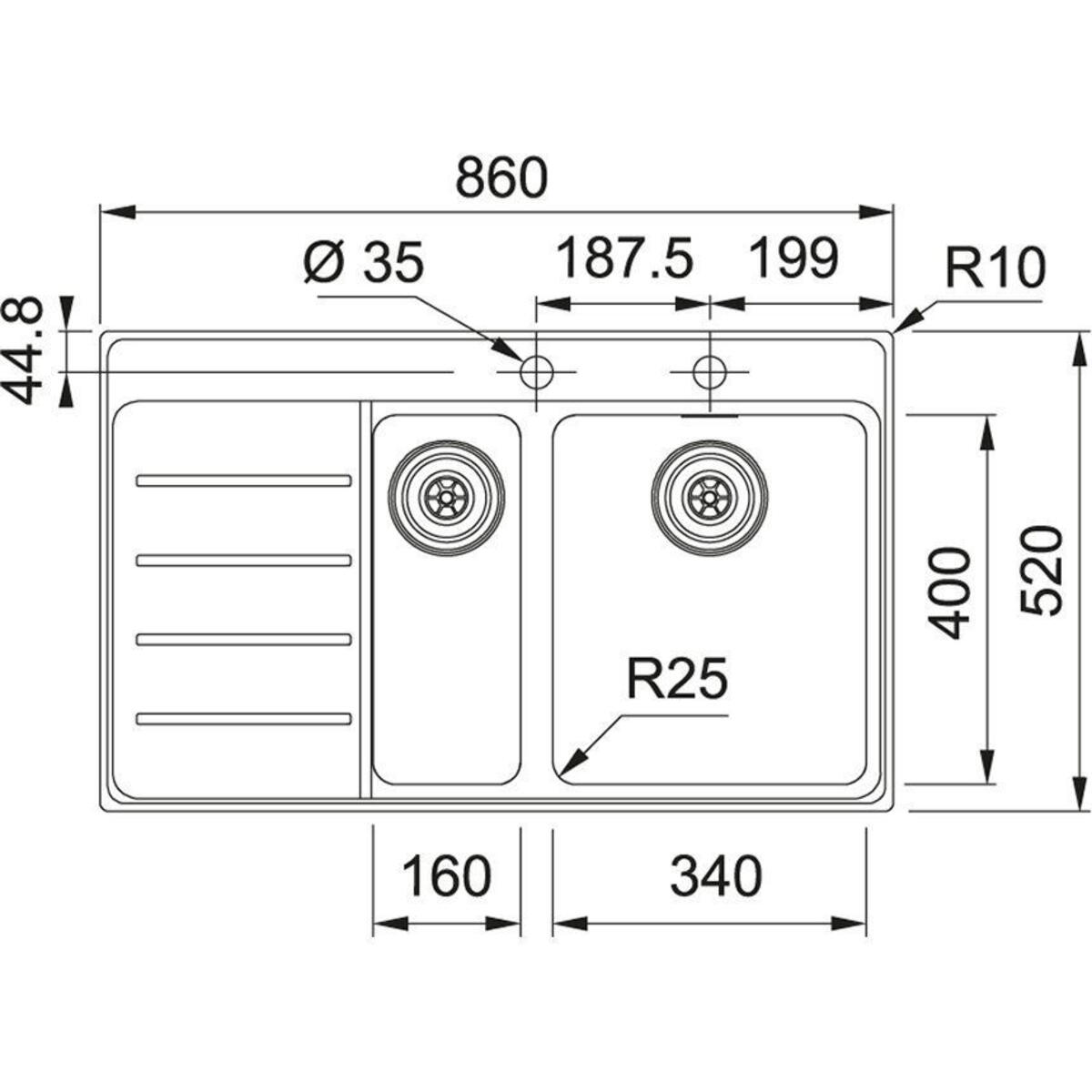 Franke MYTHOS MYX 251-86 3 1/2 Sağ Damlalıklı Çelik Eviye (127.0629.267)