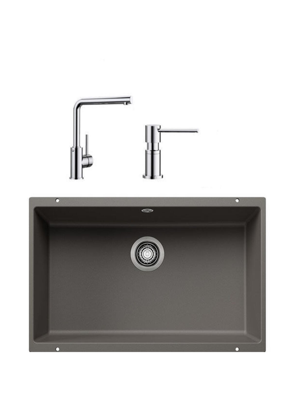 Blanco ROTAN 700 U VOLKAN GRİ Granit Tezgahaltı Eviye+MILA KROM Batarya+LATO KROM Sıvı Sab.