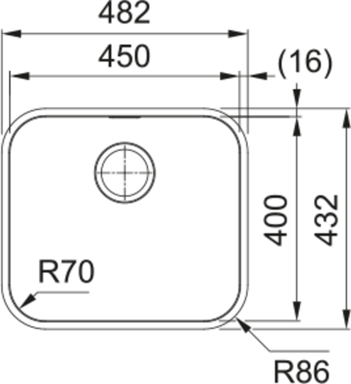 Franke SRX 110-45 TEK GÖZLÜ TEZGAH ALTI ÇELİK EVYE