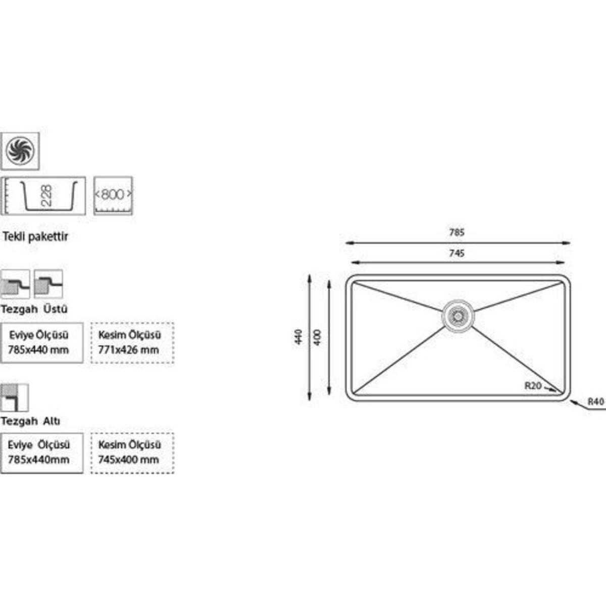 Ukinox ME 745 Tezgahaltı Çelik Eviye (745*400)