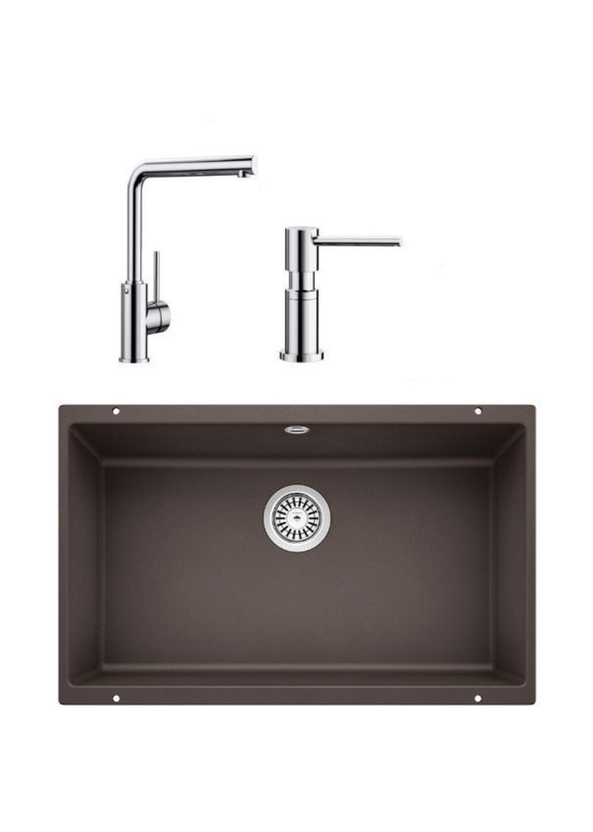 Blanco ROTAN 700 U KAHVE Granit Tezgahaltı Eviye+MILA KROM Batarya+LATO KROM Sıvı Sab.