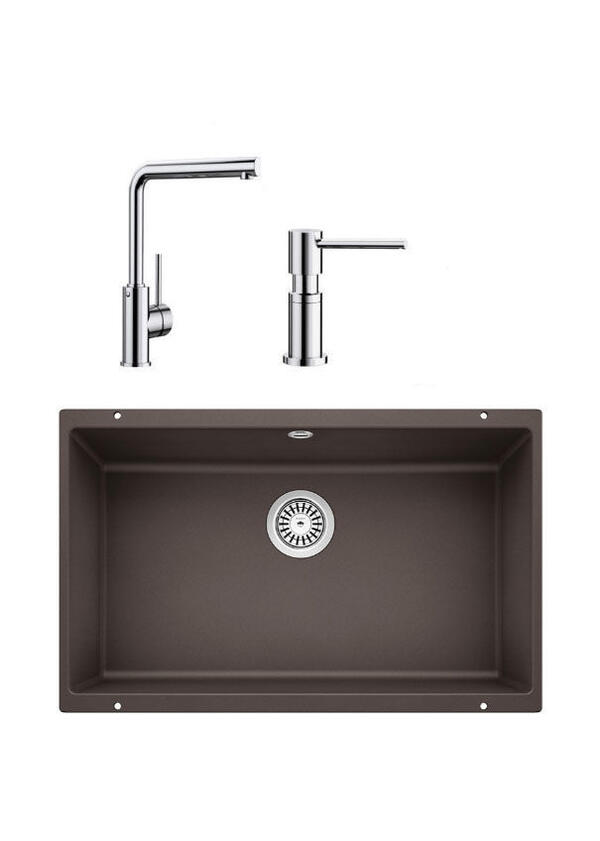 Blanco ROTAN 700 U KAHVE Granit Tezgahaltı Eviye+MILA KROM Batarya+LATO KROM Sıvı Sab.