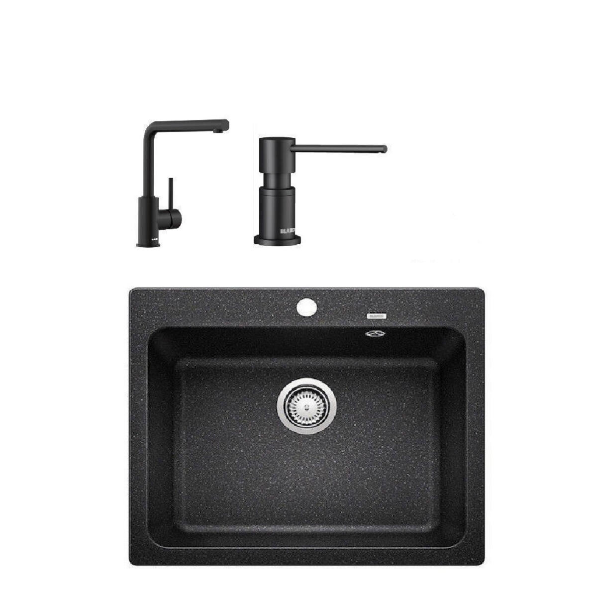 Blanco NAYA 6 Siyah Granit Tezgahüstü Eviye Set [MILA Batarya+LATO Sıvı Sabunluk+Tel Izgara]