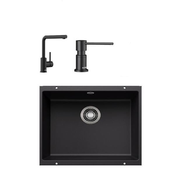 Blanco ROTAN 500 U Siyah Granit Tezgahaltı Eviye Set [MILA Batarya+LATO Sıvı Sab+Tel Izgara]