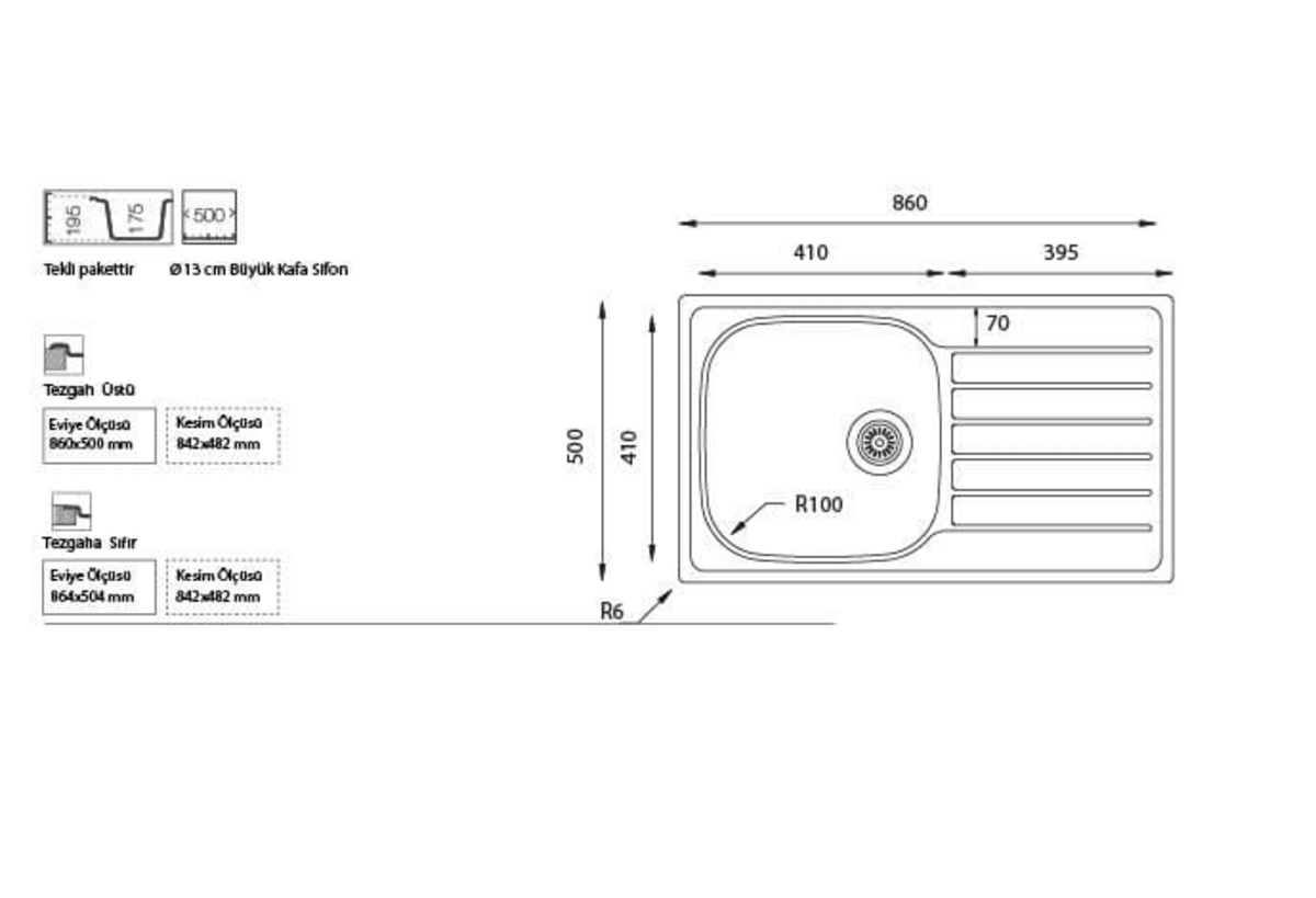 Ukinox HYPNOS 50 SOL Dekorlu Tezgaha Sıfır Eviye (50*86)