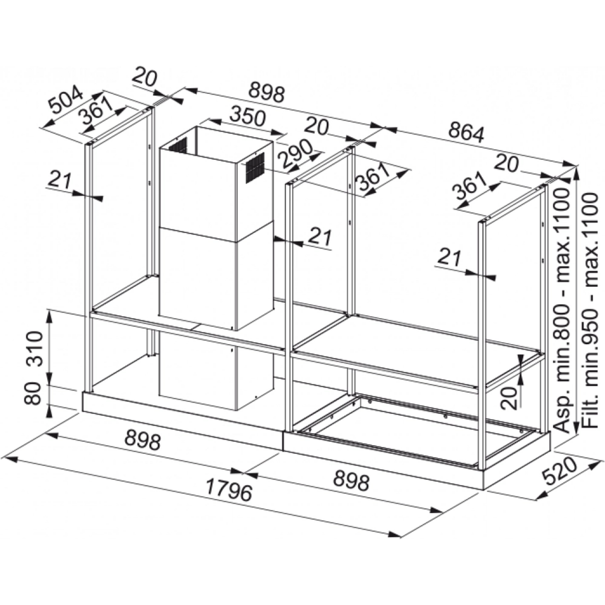 Franke FMY BK MATT F180 T-SHELF Siyah Ada Davlumbaz