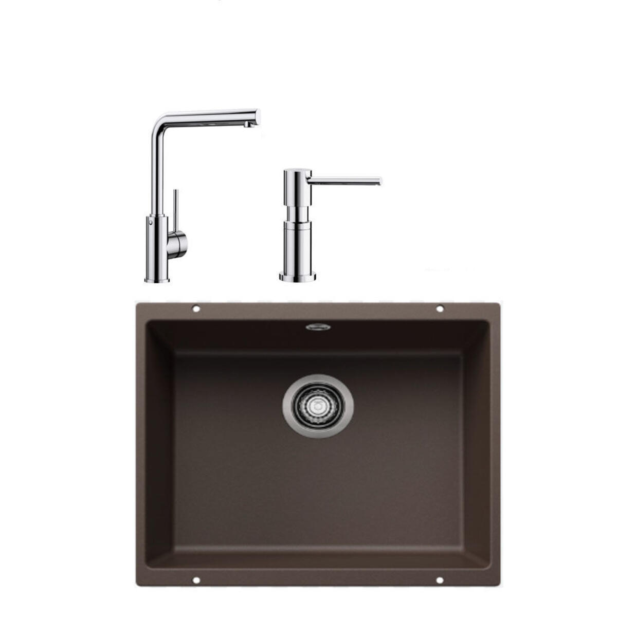 Blanco ROTAN 500 U KAHVE Granit Tezgahaltı Eviye+MILA KROM Batarya+LATO KROM Sıvı Sab.