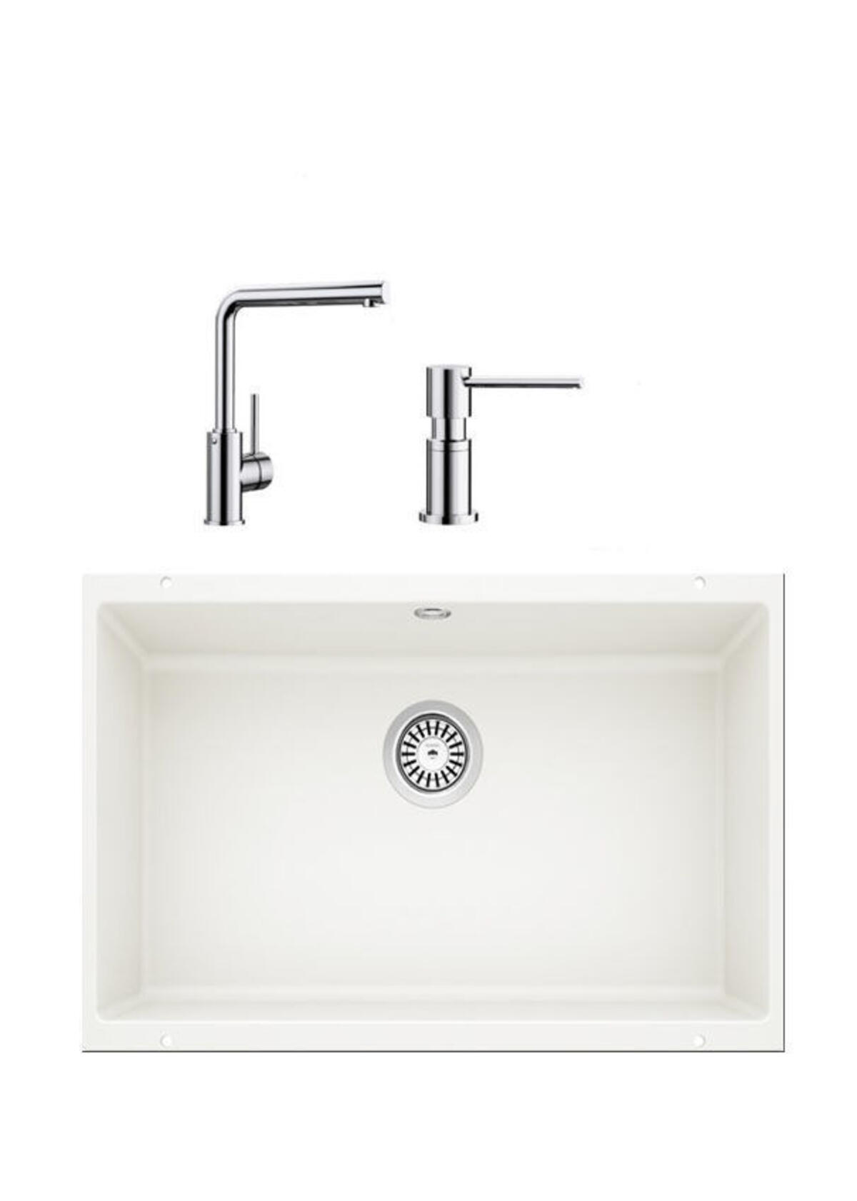 Blanco ROTAN 700 U BEYAZ Granit Tezgahaltı Eviye+MILA KROM Batarya+LATO KROM Sıvı Sab.