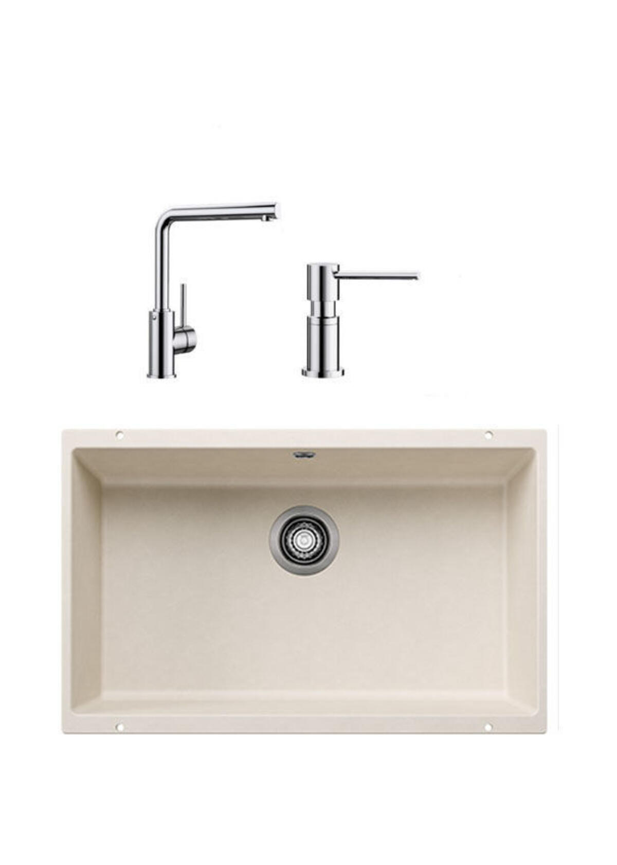 Blanco ROTAN 700 U SOFT BEYAZ Granit Tezgahaltı Eviye+MILA KROM Batarya+LATO KROM Sıvı Sab.