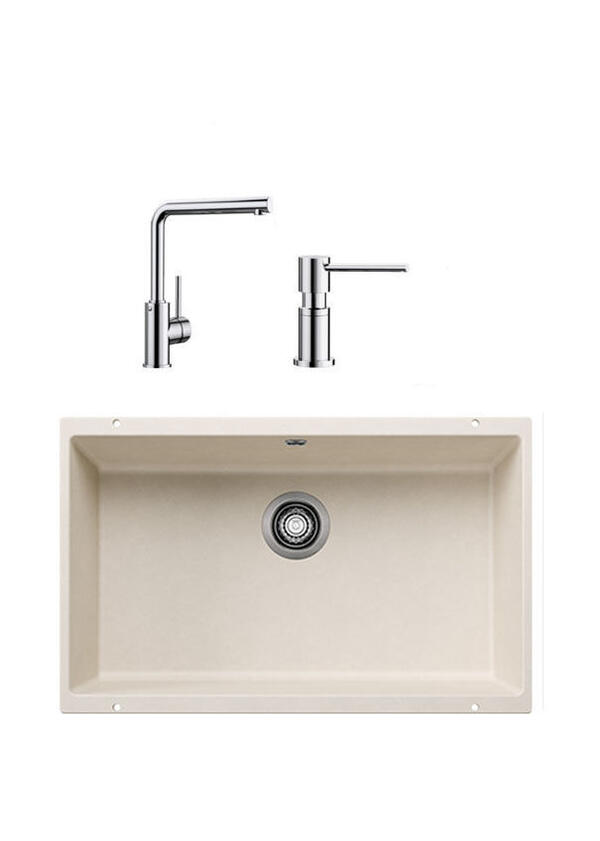 Blanco ROTAN 700 U SOFT BEYAZ Granit Tezgahaltı Eviye+MILA KROM Batarya+LATO KROM Sıvı Sab.