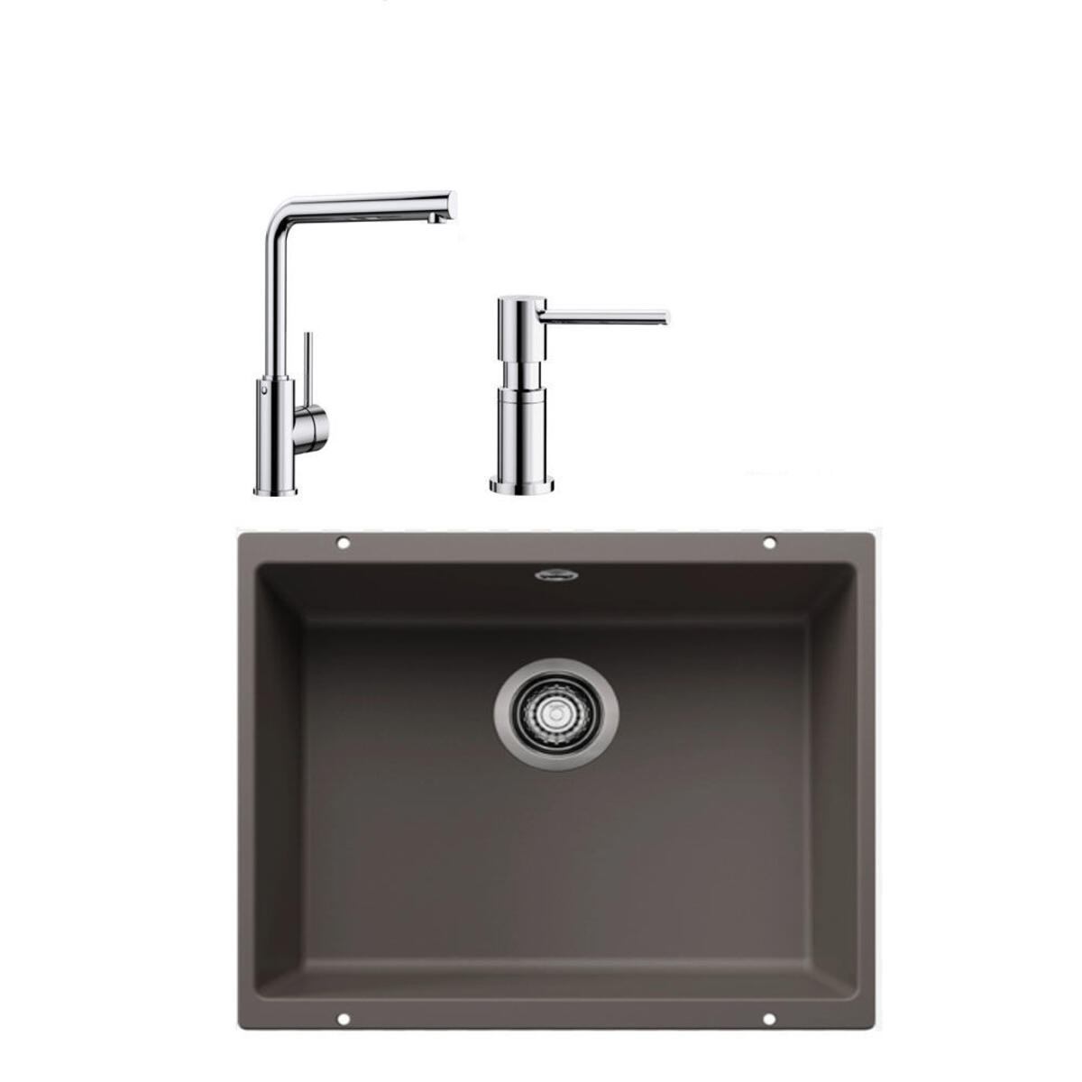 Blanco ROTAN 500 U VOLKAN GRİ Granit Tezgahaltı Eviye+MILA KROM Batarya+LATO KROM Sıvı Sab.