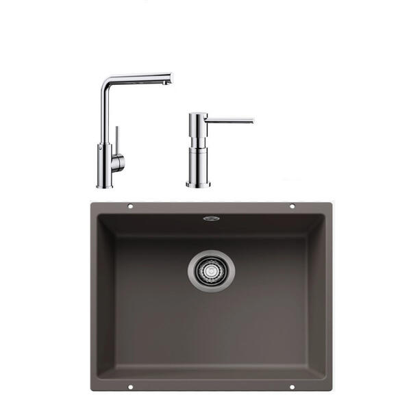 Blanco ROTAN 500 U VOLKAN GRİ Granit Tezgahaltı Eviye+MILA KROM Batarya+LATO KROM Sıvı Sab.