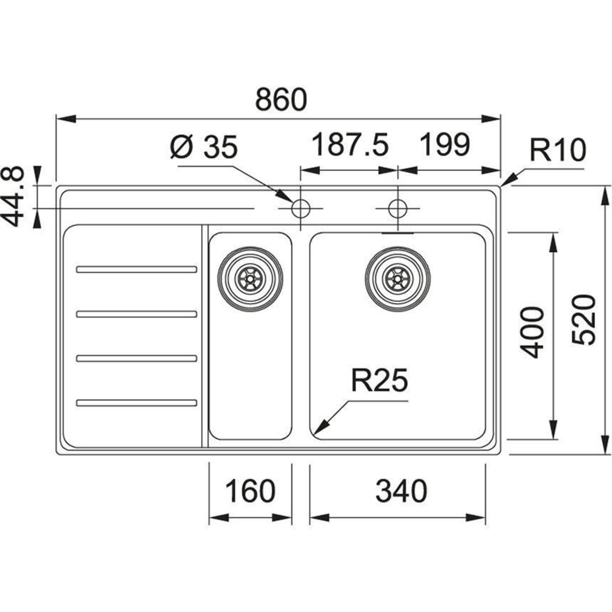 Franke MYTHOS MYX 251-86 3 1/2 Sol Damlalıklı Çelik Evye
