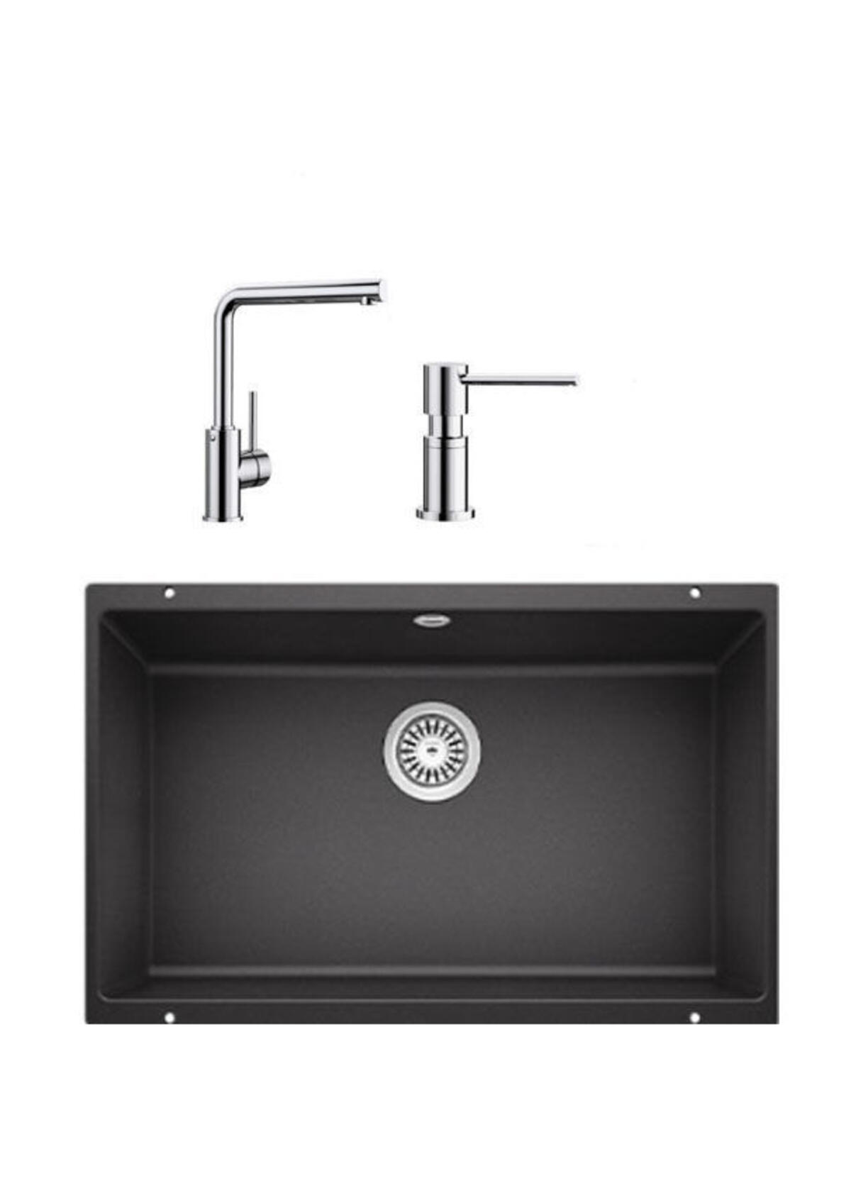 Blanco ROTAN 700 U ANTRASİT Granit Tezgahaltı Eviye+MILA KROM Batarya+LATO KROM Sıvı Sab.