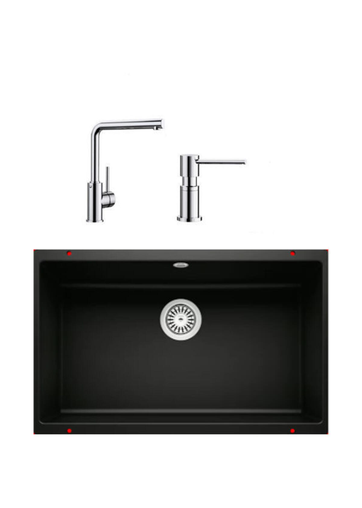 Blanco ROTAN 700 U SİYAH Granit Tezgahaltı Eviye+MILA KROM Batarya+LATO KROM Sıvı Sab.