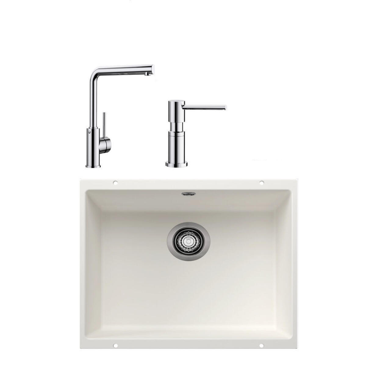 Blanco ROTAN 500 U BEYAZ Granit Tezgahaltı Eviye+MILA KROM Batarya+LATO KROM Sıvı Sab.