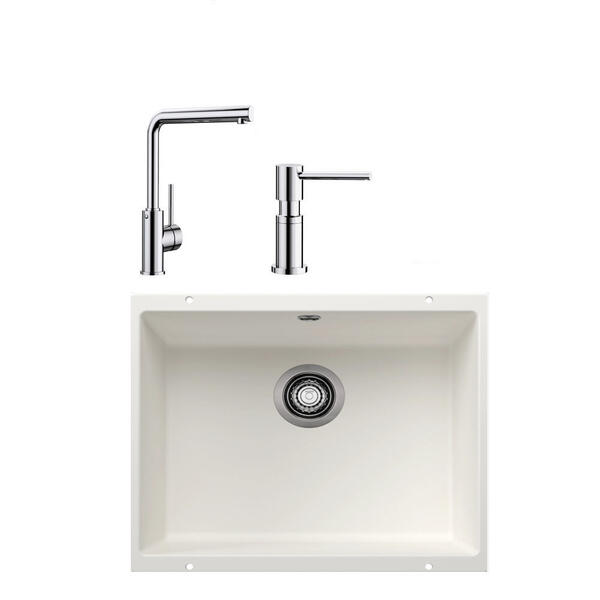 Blanco ROTAN 500 U BEYAZ Granit Tezgahaltı Eviye+MILA KROM Batarya+LATO KROM Sıvı Sab.