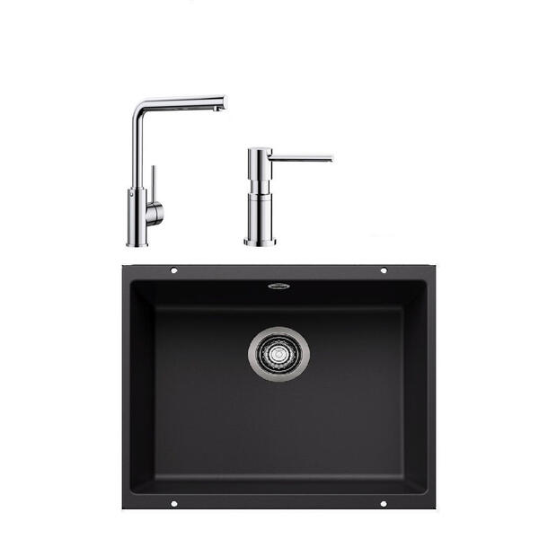 Blanco ROTAN 500 U SİYAH Granit Tezgahaltı Eviye+MILA KROM Batarya+LATO KROM Sıvı Sab.