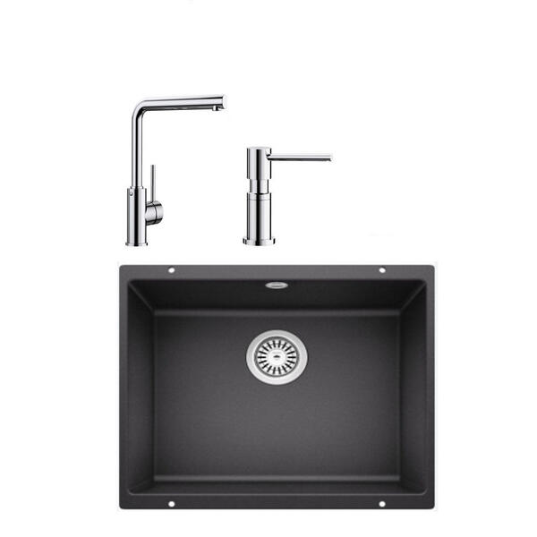 Blanco ROTAN 500 U ANTRASİT Granit Tezgahaltı Eviye+MILA KROM Batarya+LATO KROM Sıvı Sab.