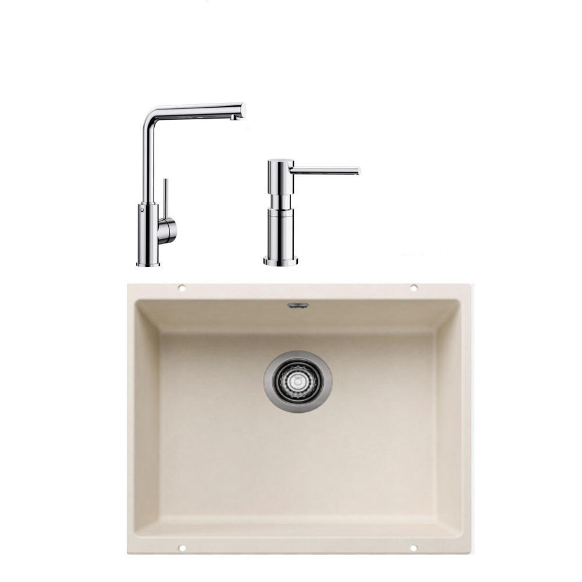 Blanco ROTAN 500 U SOFT BEYAZ Granit Tezgahaltı Eviye+MILA KROM Batarya+LATO KROM Sıvı Sab.