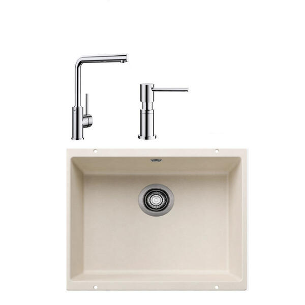 Blanco ROTAN 500 U SOFT BEYAZ Granit Tezgahaltı Eviye+MILA KROM Batarya+LATO KROM Sıvı Sab.