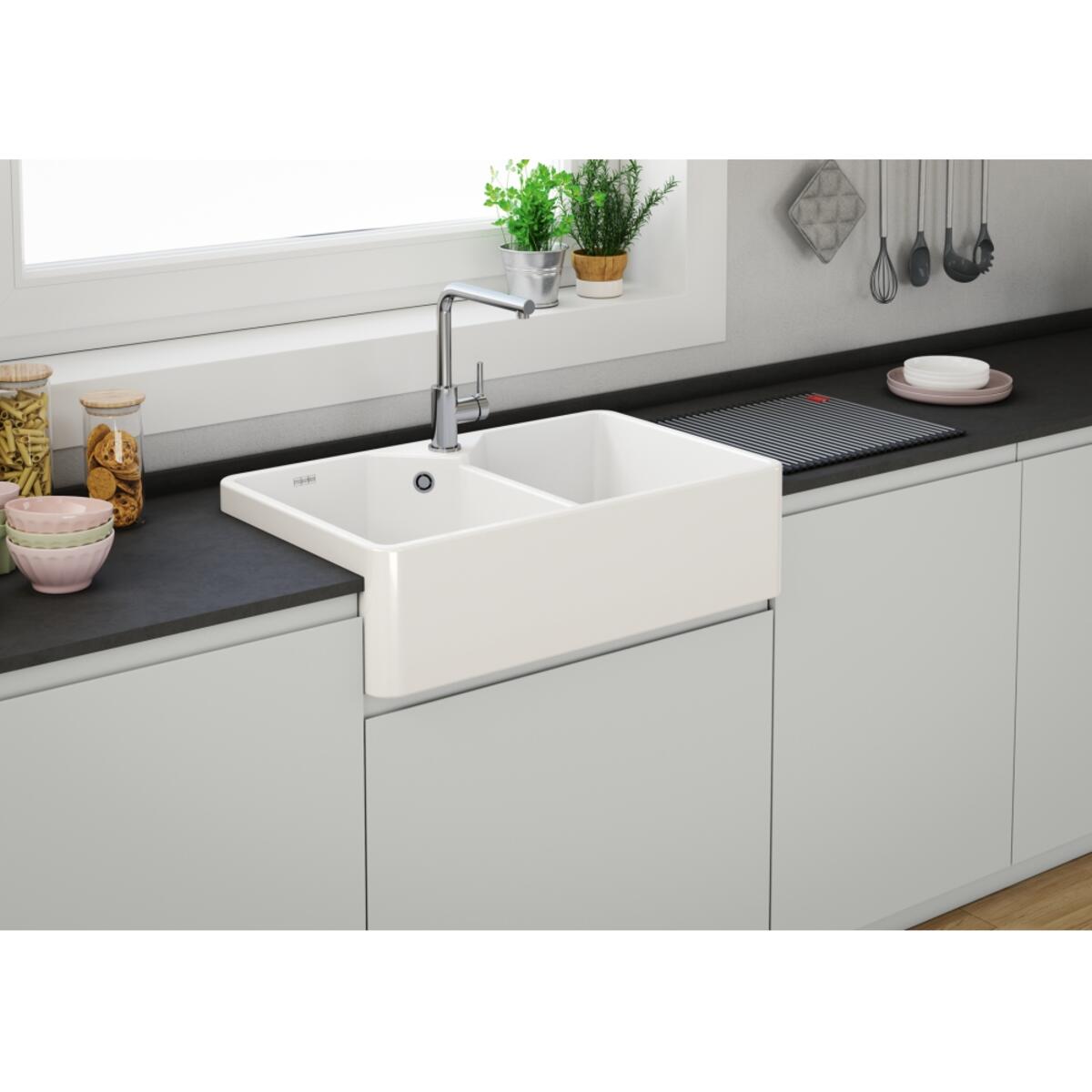 Franke BFK 72036-36 Parlak Beyaz Tezgah Altı, Tezgaha Sıfır yada Çıkıntılı Seramik Evye